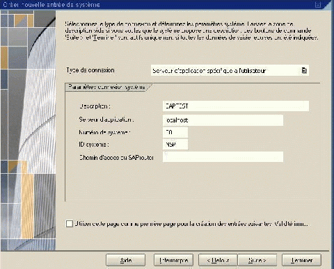 Saisie des infos du serveur dans SAP GUI